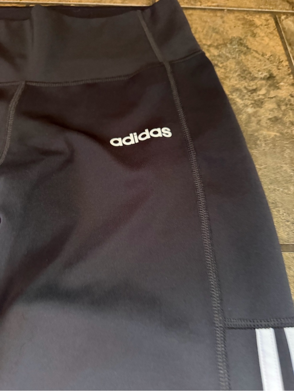 adidas dark gray Leggings with White 3-Stripe Side 0112 - Picture 3 of 7